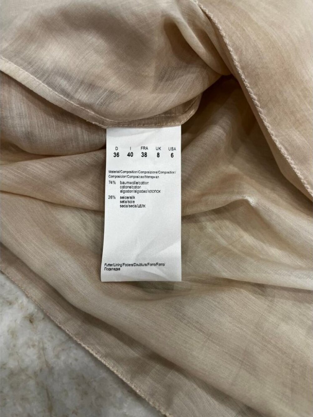 NEW BOSS by Hugo Boss Silk Cotton Blend Blouse Beige Sheer Long Sleeve Size 6 - Picture 4 of 9